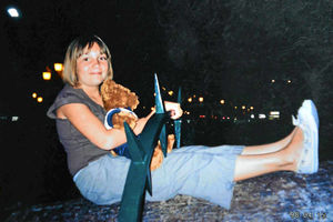 Ten-year-old Georgia Williams, on holiday in Lanzarote with her teddy called Bluey.