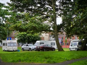 Supporting image for story: Travellers set up encampment on patch of green land near Walsall town centre