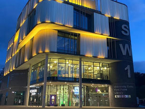 Supporting image for story: Telford landmark given golden glow in support of children battling cancer