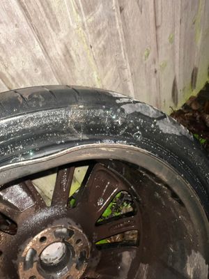 Car damage from a pothole on the B4555 