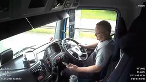 Raymond Catterrall can be seen on the video repeatedly looking down at his phone before the crash. Images: Crown Prosecution Service