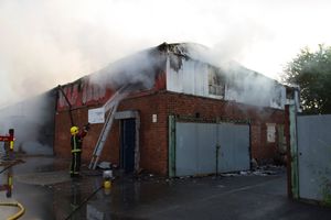 Fire crews tackle a fire at the Hilton Trading Estate in Wolverhampton. Photo: @WMFS_PICS