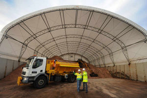 Engineering and Transport Group Manager Paul Leighton and Councillor Adrian Andrews begin the preparations for Operation Snowfall with 3,000 tons of grit