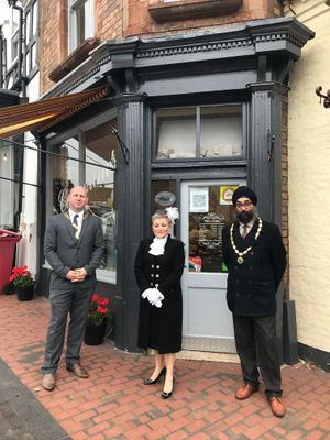 Broseley deputy mayor, councillor Mark Garbett, with the High Sheriff of Shropshire Dean Harris and town mayor councillor Tarlochen Singh-Mohr