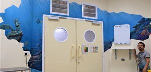 Mural artist Rory McCann with the Finding Nemo mural he hand painted in the anaesthetic room