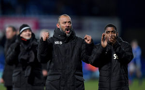 Nuno celebrating the recent win at Ipswich (© AMA / Sam Bagnall)