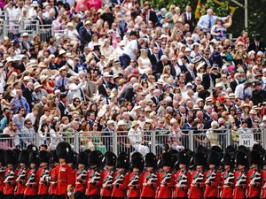 Supporting image for story: In Pictures: King marks official birthday on horseback for Trooping the Colour