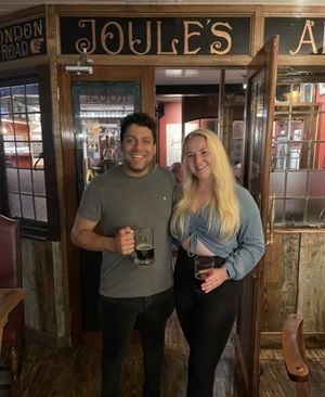 Josh and Charlotte visiting the White Horse, Shrewsbury. Photo: @shropshire_swillers