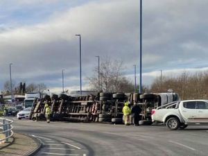 Supporting image for story: West Bromwich island closed after lorry rolls