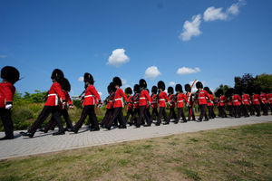 Members of the Grenadier Guards march at the Far East Corner of the National Memorial Arboretum, ahead of a reception for VJ veterans and their families hosted by the Royal British Legion at The Aspects Building, following a national Service of Remembrance to mark the 80th Anniversary of VJ Day at the National Memorial Arboretum in Alrewas, Staffordshire. Picture date: Friday August 15, 2025. PA Photo. Photo credit should read: Danny Lawson/PA Wire 
