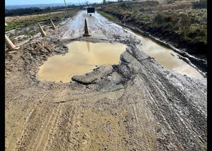 A large pothole opened up in Cleeton Lane, Cleeton St Mary. Picture: Sharon Oertel