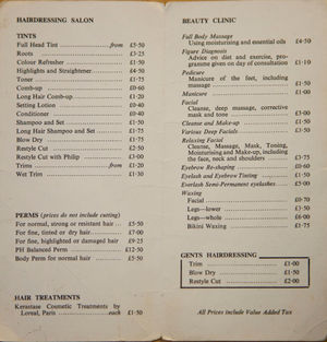 The price list from 1971