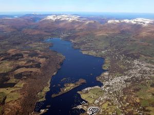 An aerial view of Windermere in the Lake District, Cumbria