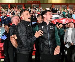 The Saddlers are going to Wembley!Walsall manager Mat Sadler celebrates.