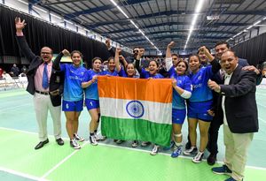 India's women's team celebrated winning in their category 