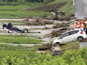 Supporting image for story: Hundreds flee as heavy rain in northern Japan triggers floods and landslides