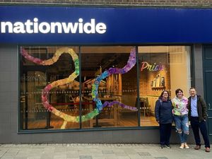 Supporting image for story: Spirographing the Severn: Local artist dazzles with window display for Shrewsbury Pride