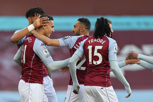 Anwar El Ghazi of Aston Villa celebrates after scoring a goal to make it 1-0. (AMA)