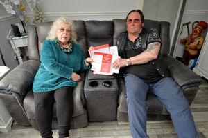  Brian and Beryl Faichuk, from Wednesfield, with the sofa which has now repaired