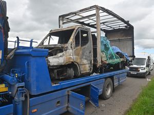 Supporting image for story: New photos reveal extent of damage to van destroyed by fire near Telford