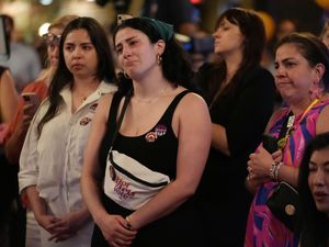 Supporters of Florida’s Amendment 4, which would have enshrined abortion rights in the state, react after the amendment’s defeat