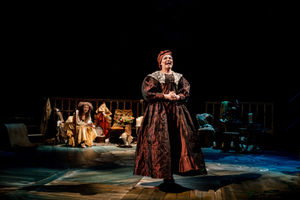 Polly Lister as Mrs Betterton (front) and Hannah Edwards as Nell Gwyn (back). Photos by: Andrew Billington