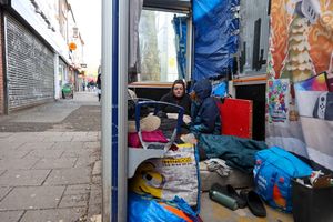 Destiny Mitchell, 26, is homeless and has turned a bus stop into a temporary home on the Bristol Road, Selly Oak, Birmingham