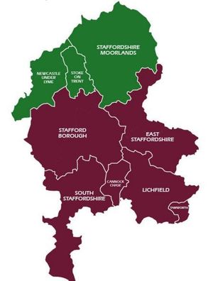 North Staffordshire and Southern and Mid-Staffordshire LGR proposal. Image taken from Stafford Borough Council report. 