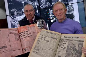 Willie Carr (right) marks the E & S' Sporting Star coverage of the 1980 League Cup final at our Queen Street offices.