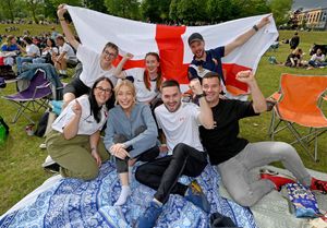 England fans watch the big match on the giant screen at Telford Town Park