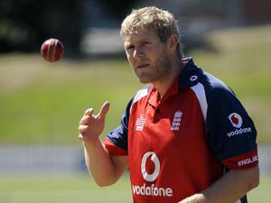 Matthew Hoggard catches a ball during an England net practice