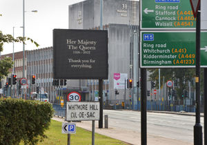 One of the signs around Wolverhampton for Her Majesty The Queen, which says 'Thank you for everything', at Waterloo Road.