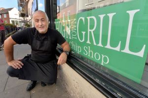 John Pasaras outside High Town Grill and Chip Shop. Photo: Steve Leath
