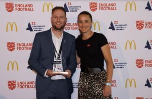 Casey Stoney with Darren Beech, football development officer at Shropshire FA, who keeps in regular contact with Cara