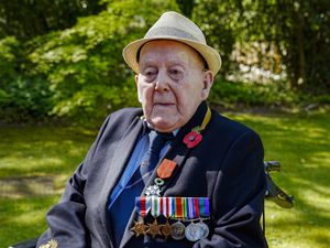 101-year-old Peter Belcher, a veteran of the D-Day landings and the Battle of the Bulge, at Broughton House Veteran Care Village in Salford