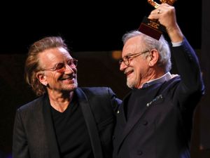Supporting image for story: Bono presents Steven Spielberg with lifetime award at Berlin film festival