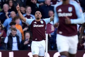 Aston Villa's Donyell Malen celebrates after scoring his sides second goal during the Premier League match at Villa Park, Birmingham. Picture date: Saturday April 5, 2025.
