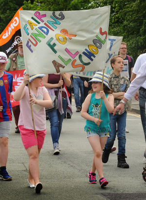 The march against education cuts in Cannock town centre