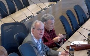 Councillor Bill Tomlinson and Councillor Eade next to each other in the Telford & Wrekin Council chamber. Picture: Telford & Wrekin Council