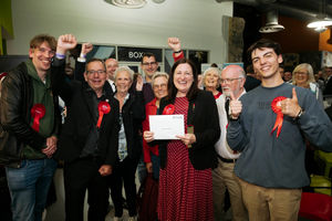 Delighted Labour campaigners celebrate Julia Buckley's victory in Shrewsbury.