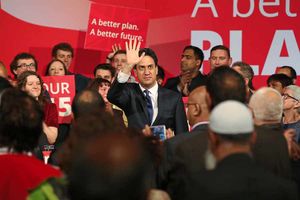 Ed Miliband makes a speech to party activists during a General Election campaign stop at the Muni Theatre in Colne, Lancashire