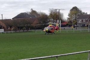 The air ambulance has landed near Springhill Road in Dawley whee a crash closed the road