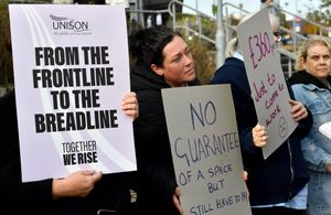 Hospital workers hold a protest outside Walsall Manor Hospital, after being told they will have to pay to park their car for work.
