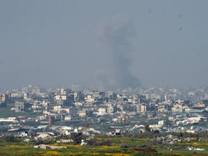 Smoke rises following an Israeli bombardment in the northern Gaza Strip (Ohad Zwigenberg/AP)