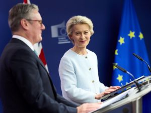Prime Minister Keir Starmer and European Commission president Ursula von der Leyen speak to the press at the European Commission headquarters during his visit to Brussels, Belgium