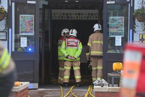 Fire crews assess the scene at the Hippodrome in Market Drayton.