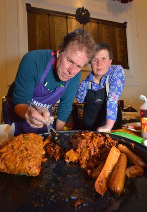 Tim and Dana Broos from Burton on Trent cooking Seitan