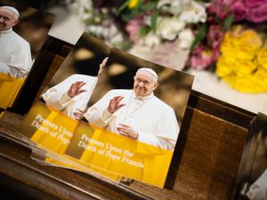 A Pope Francis leaflet at Westminster Cathedral in London