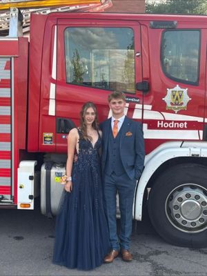 A young couple from Shropshire were taken to their prom in a fire engine. Picture: Hodnet Fire Station.