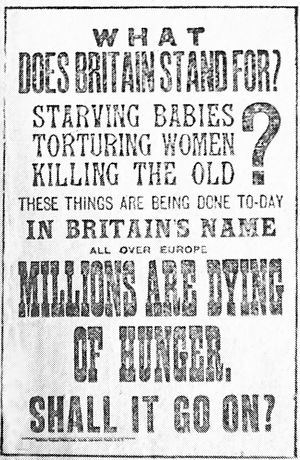 This was carried on the front page of the Daily Herald in May 1919 to galvanise support for the inaugural meeting of the Save The Children Fund.